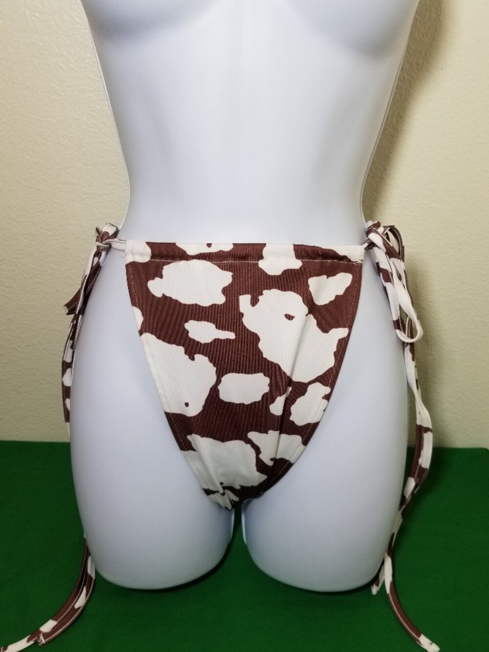 Cow Print Brown White Bikini Bottom Swimwear Size Large Cheeky Beach Sexy NWOT